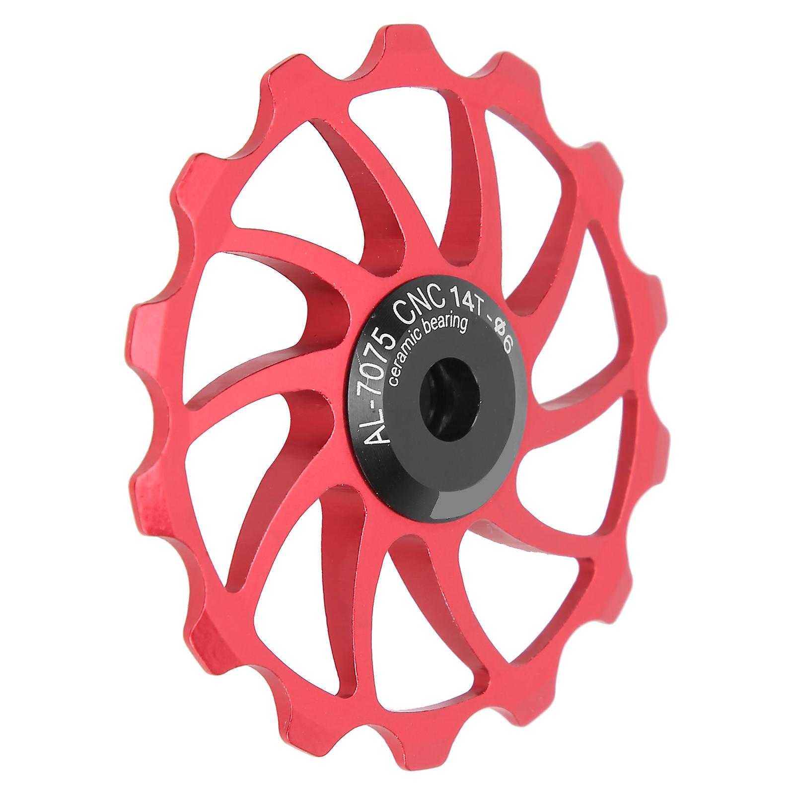 Cycling Bicycle Rear Pulley Bike Guide Roller Pulley Parts 14t Aluminum Alloy Guide Wheel Red