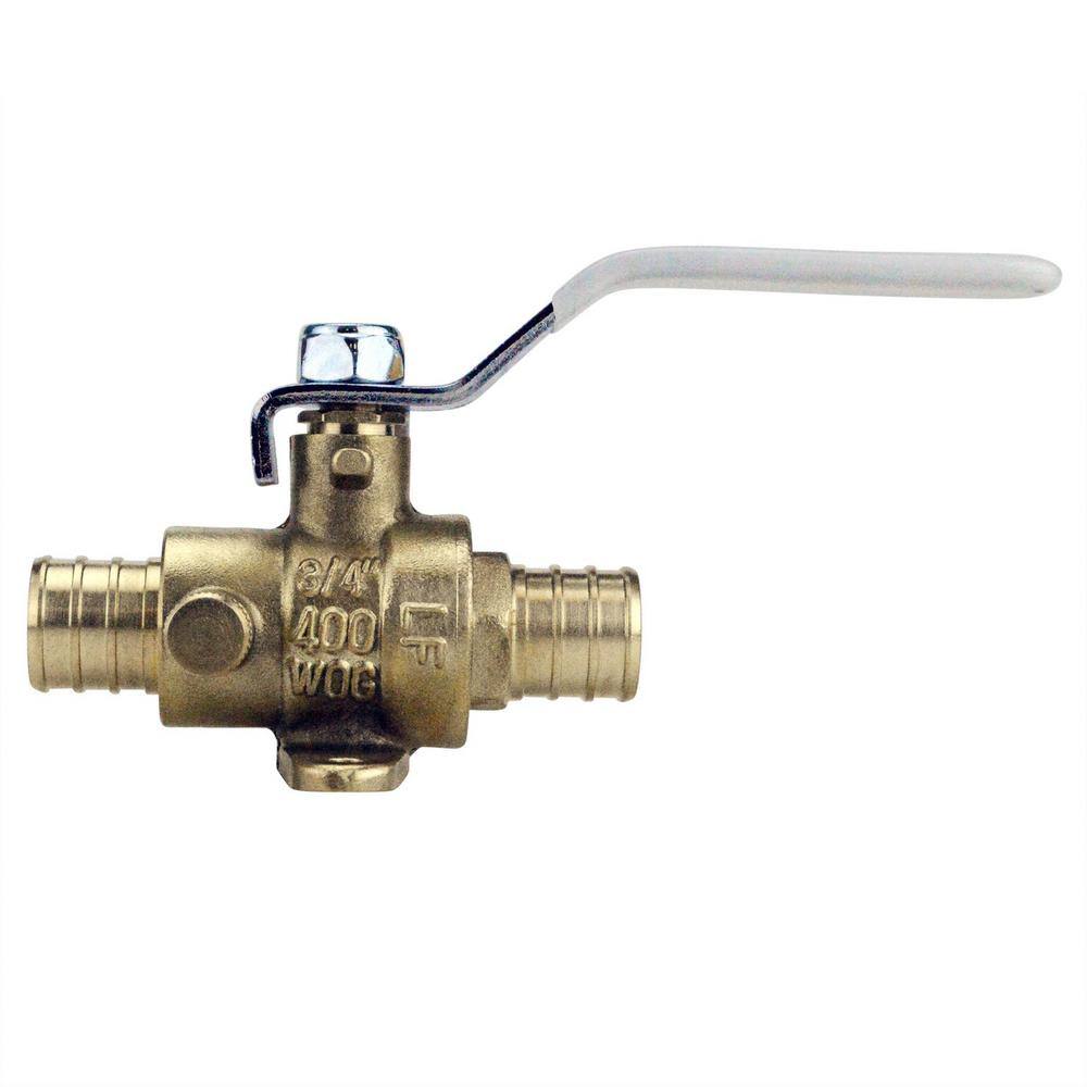 Apollo 34 in. Brass PEX-B Barb Ball Valve with Drain and Mounting Pad APXV34WD