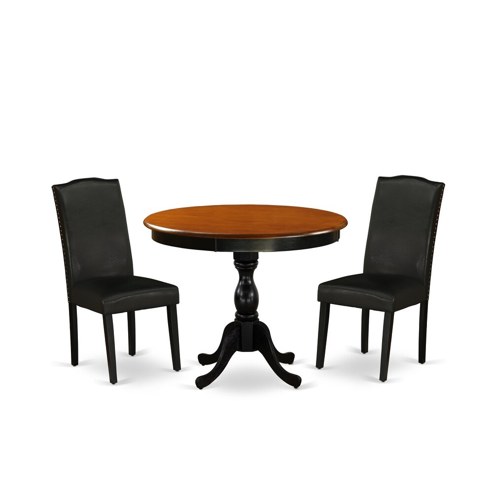 East West Furniture Kitchen Table Set Includes a Round Dining Table and Parson Chairs  Black   Cherry (Pieces Options Available)