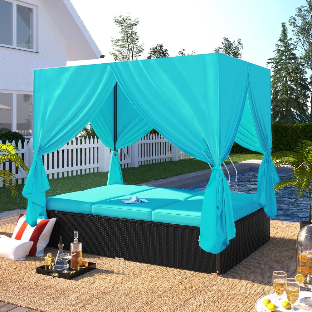 Outdoor Patio Wicker Sunbed Daybed Adjustable Seats for Swimming Pool