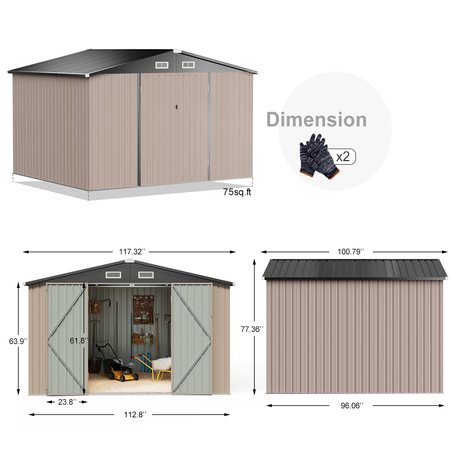 BaPiPro 8' x 10' Outdoor Metal Storage Shed, Steel Garden Shed with Sliding Door, Tool Storage Shed for Backyard, Patio, Lawn