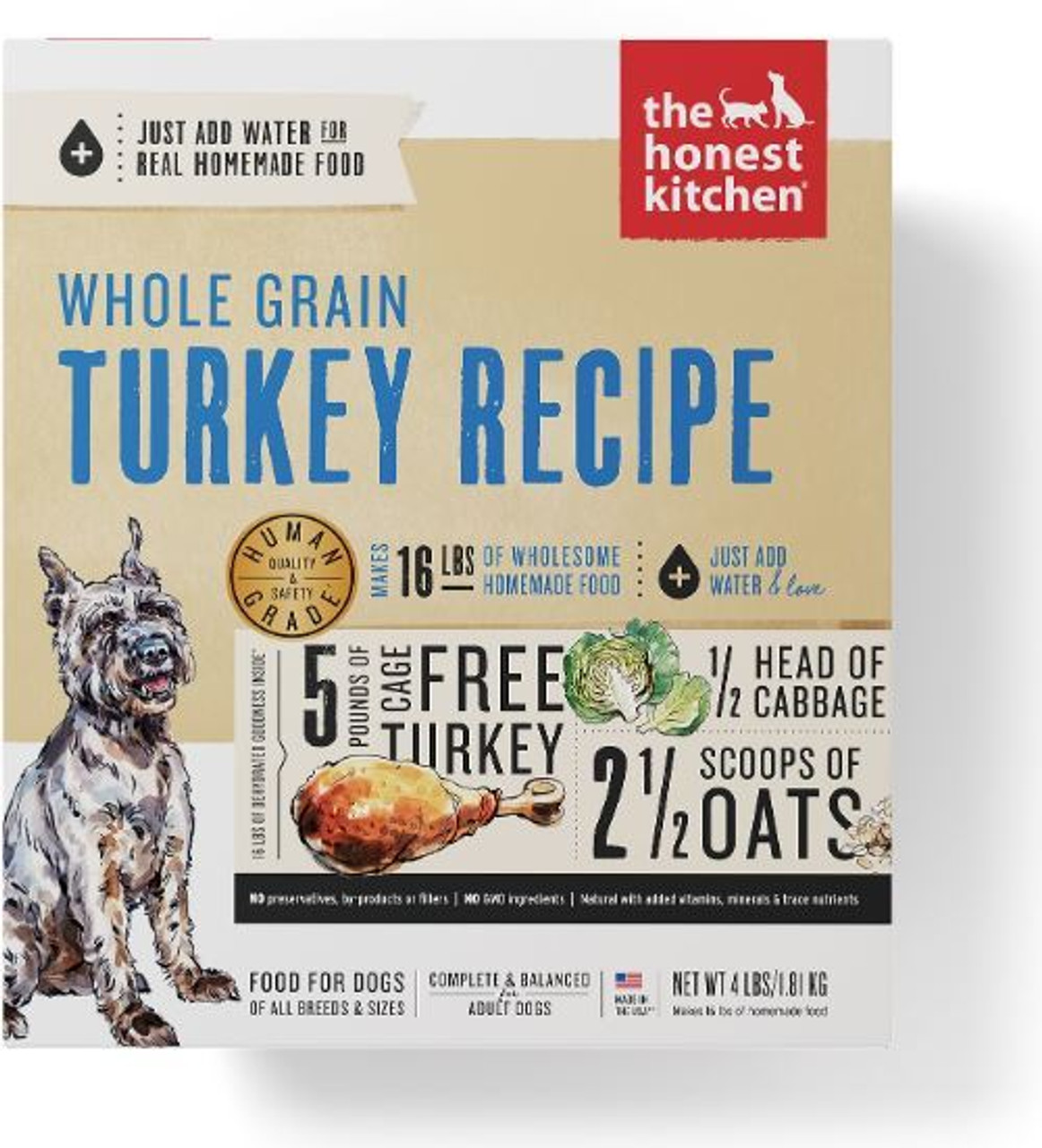 The Honest Kitchen Whole Grain Dehydrated Turkey Recipe Dog Food， 4 Lbs.