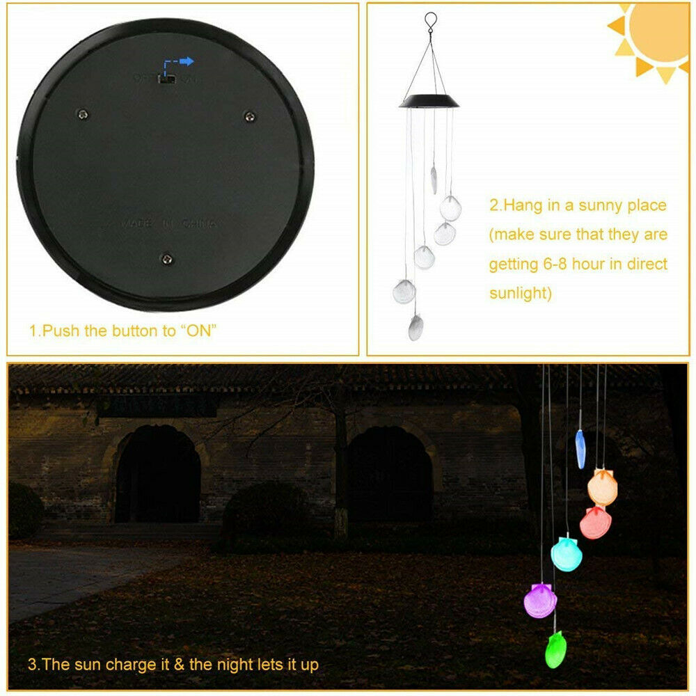 Solar Color Changing LED Shell Wind Chimes Home Garden Yard Decor Light Lamp US