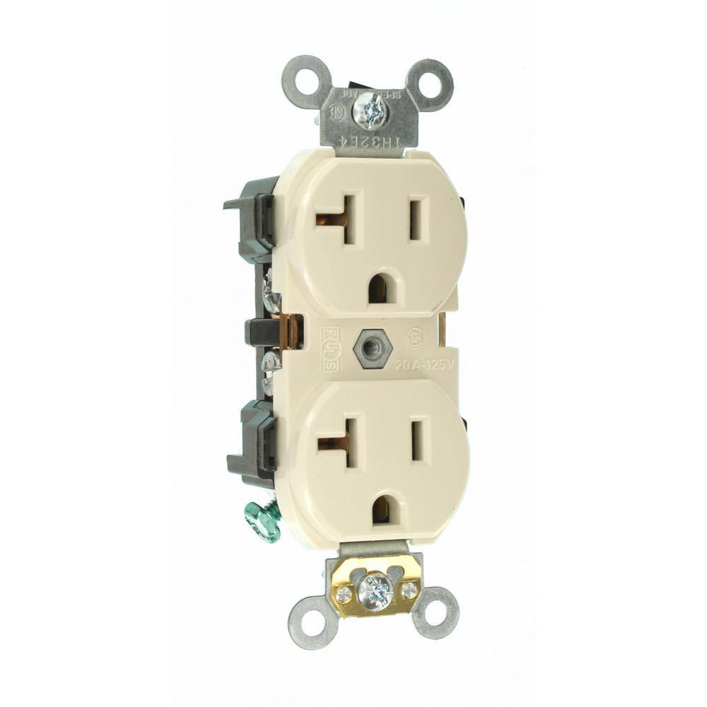 Leviton 20 Amp Industrial Grade Heavy Duty Self Grounding Duplex Outlet Light Almond R76-05352-0TS