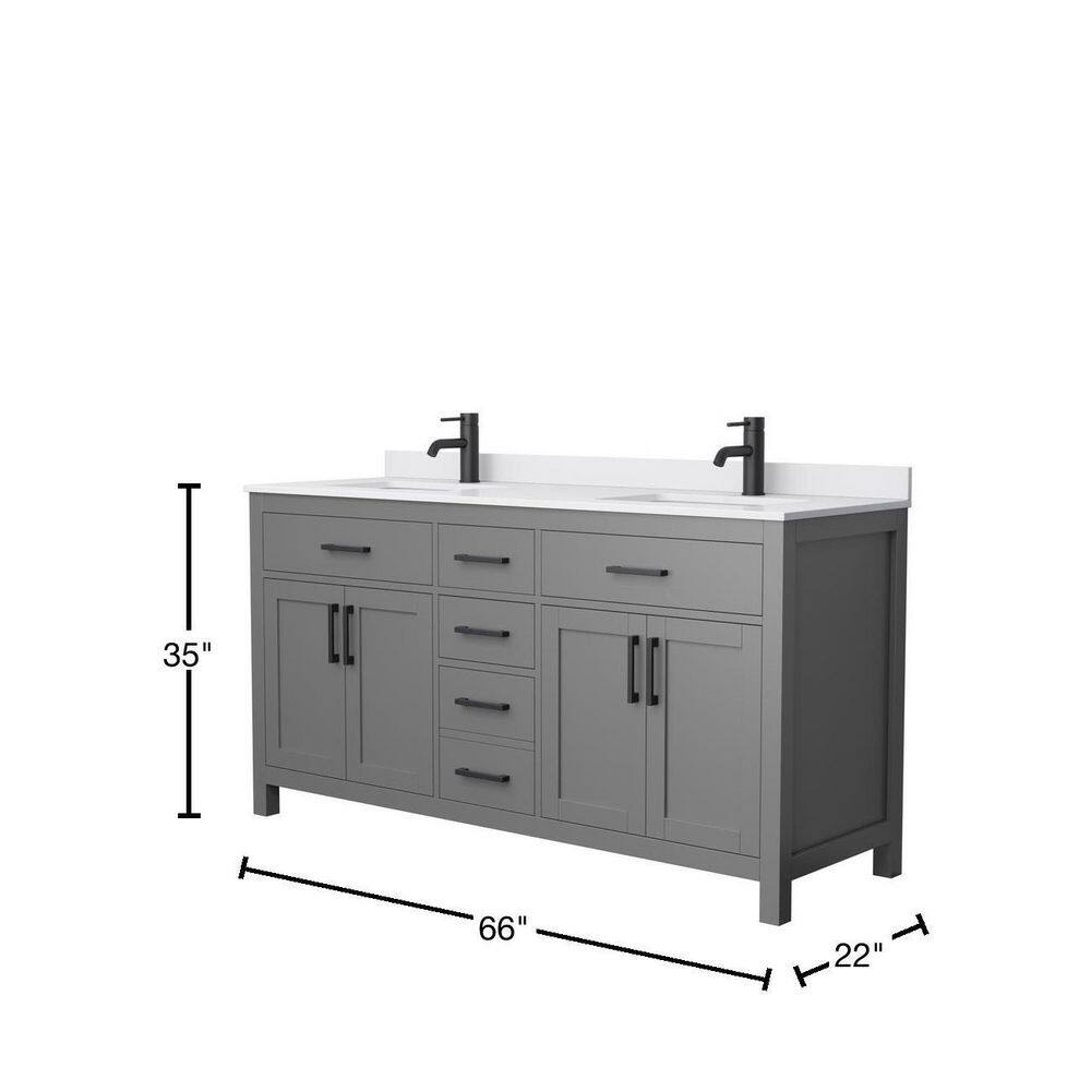 Wyndham Collection Beckett 66 in. W x 22 in. D x 35 in. H Double Sink Bathroom Vanity in Dark Gray with White Cultured Marble Top WCG242466DGBWCUNSMXX