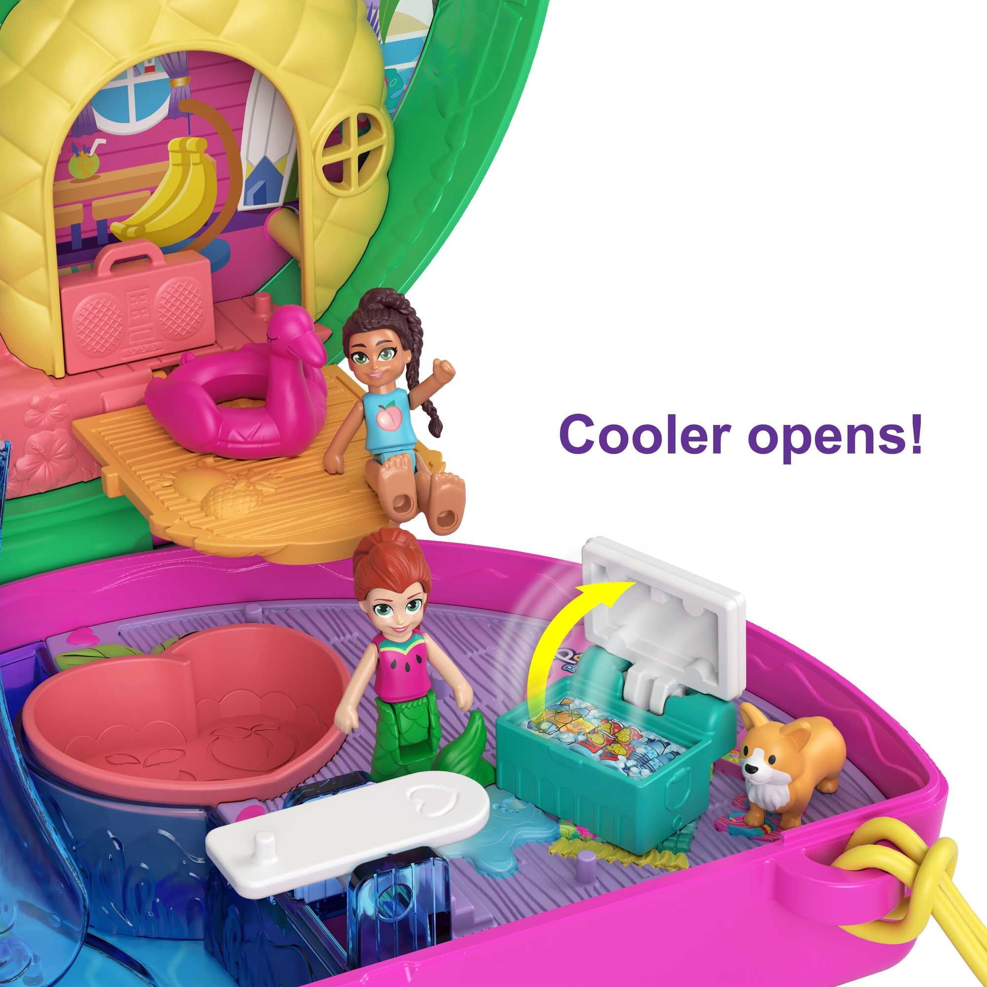 Polly Pocket Watermelon Pool Party Compact Playset with 2 Micro Dolls and Accessories, Travel Toys