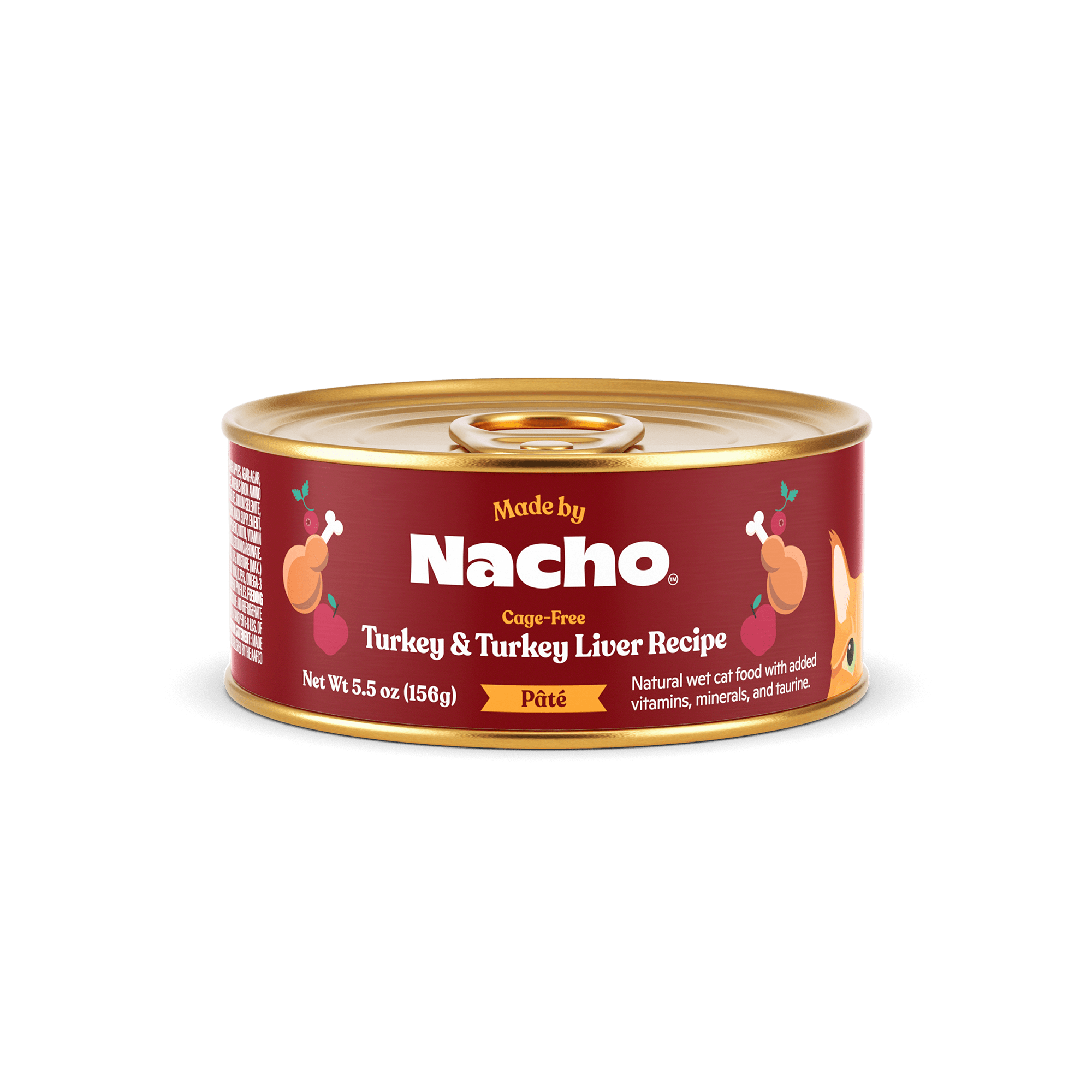 Made by Nacho Cage-Free Turkey  Turkey Liver Pate Recipe with Bone Broth Wet Cat Food， 5.5 oz.