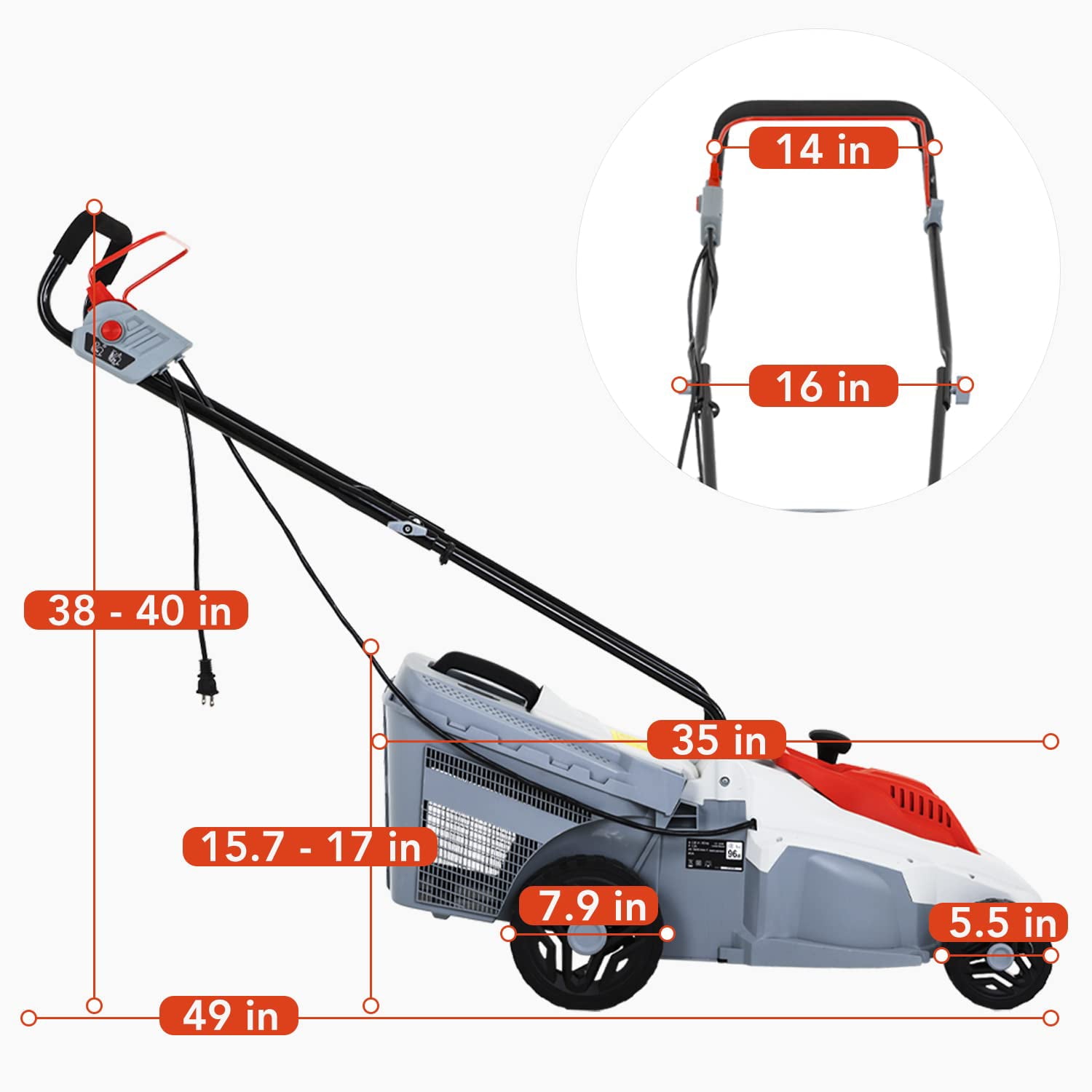 Electric Lawn Mower 12 Amp13-Inch Electric Push Mower with Grass Catcher Adjustable Cutting Height Walk-Behind Eco Lawn Mowers Easy to Use for a Green Healthy Lawn, Corded