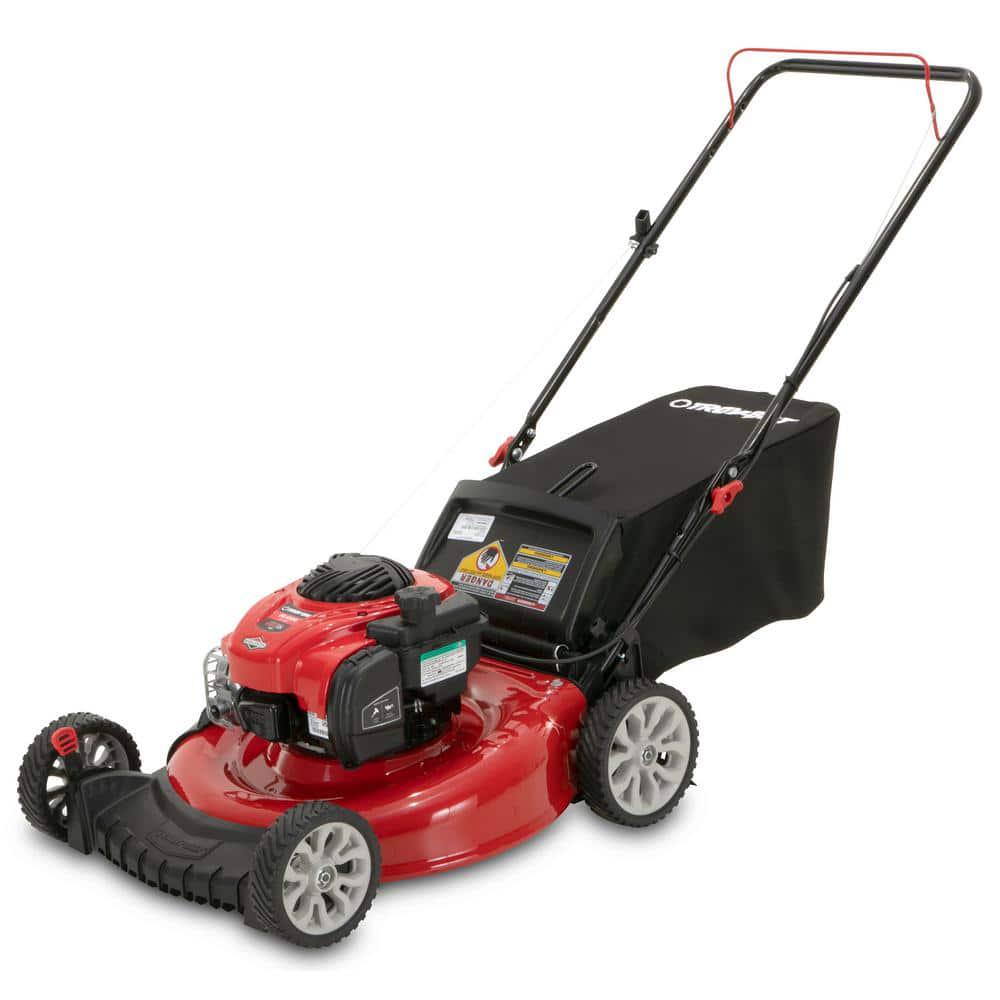 TroyBilt 21 in 140 cc Briggs and Stratton Gas Walk Behind Push Mower with Rear Bag and Mulching Kit and Side Discharge Included