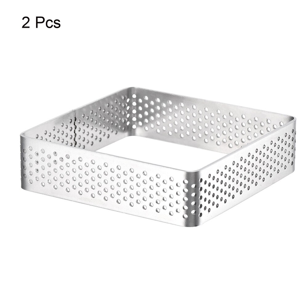 2pcs Stainless Steel Square Cake Rings  2.95 inch Perforated Cake Mousse Ring   Silver