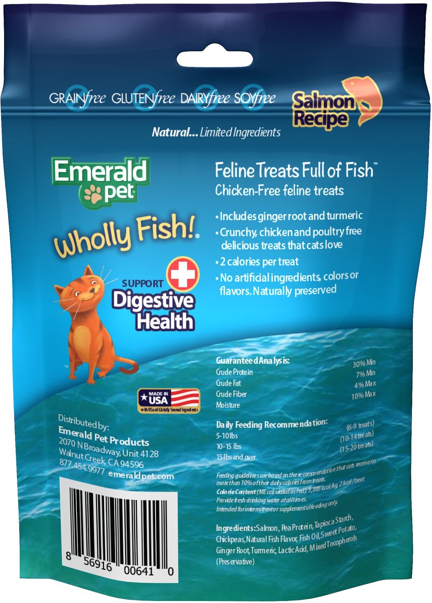 Emerald Pet Wholly Fish! Digestive Health Salmon Recipe Cat Treats