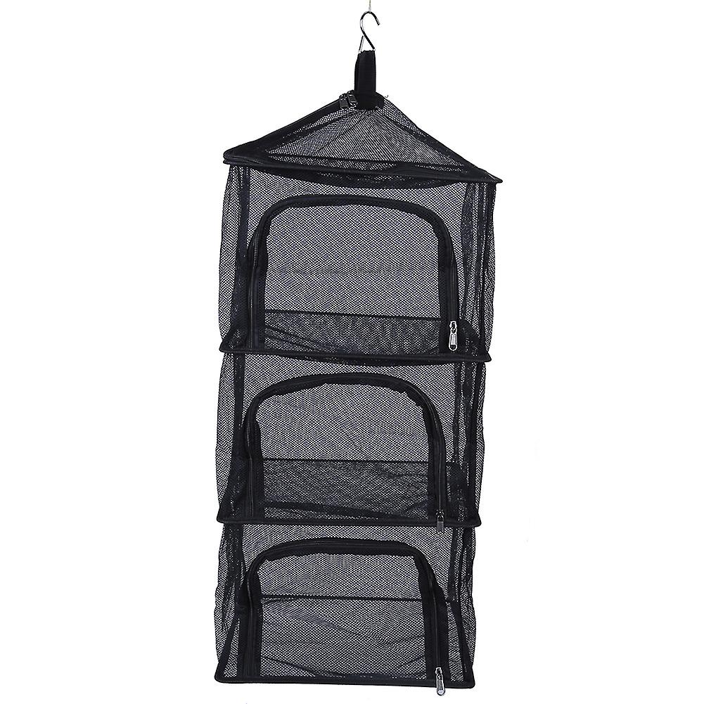 Foldable 4 Layers Hanging Shelves Dry Rack Net Zipper Opening Mesh Netting Outdoor