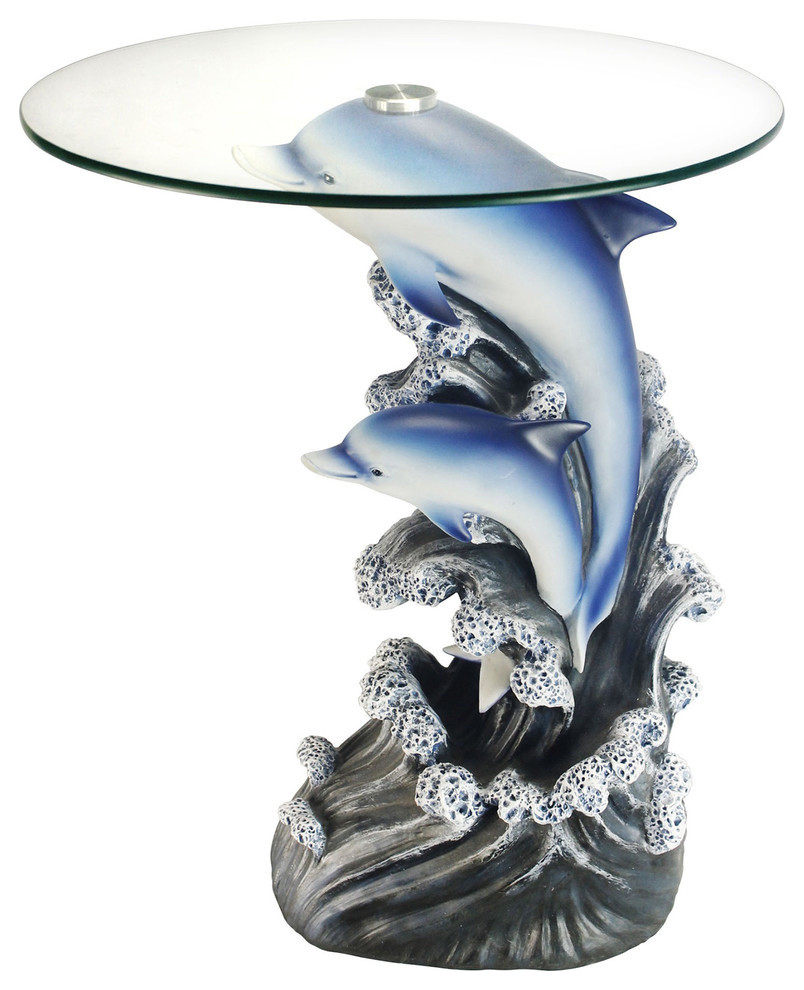 24 quotGlass Top Dolphin End Table   Beach Style   Side Tables And End Tables   by Ore International  Houzz