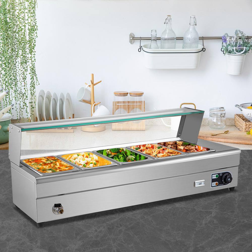 VEVOR Commercial Food Warmer 5 x 12 Pans 44 Qt. Electric Bain Marie with 6 in. Deep Pans Stainless Steel Steam Table1500Watt BLZBWTC5PB2500001V1