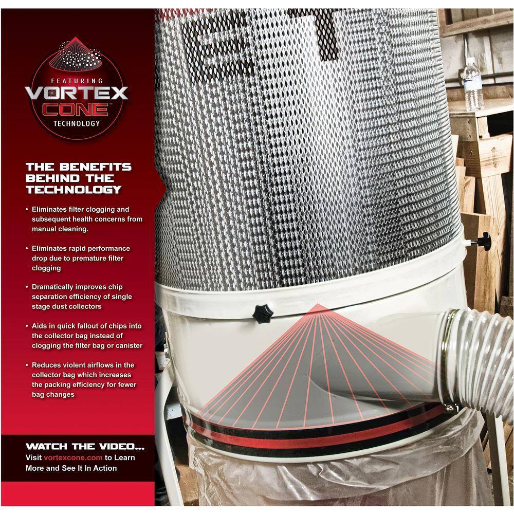 Jet 1.5 HP 1100 CFM 4 or 6 in. Dust Collector with Vortex Cone and 2-Micron Canister Kit 115230-Volt DC-1100VX-CK 708659K