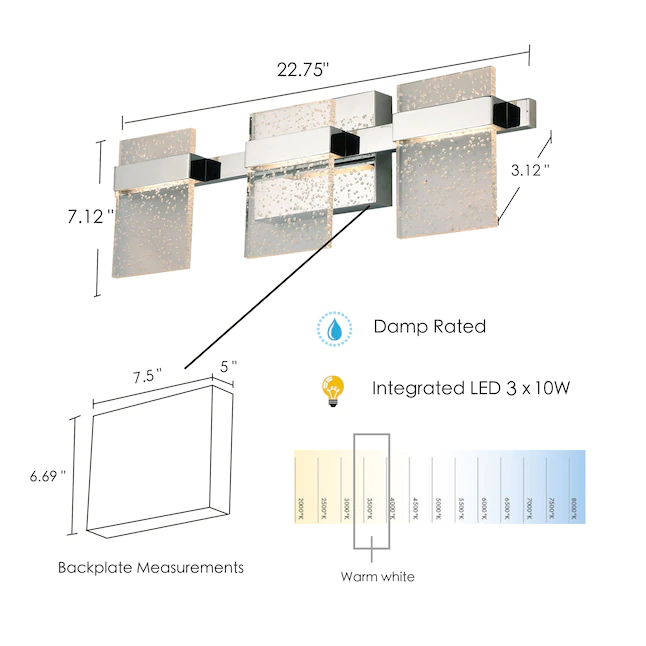 EGLO 204485A Madrona 22.75-in 3-Light Chrome LED Transitional Vanity Light