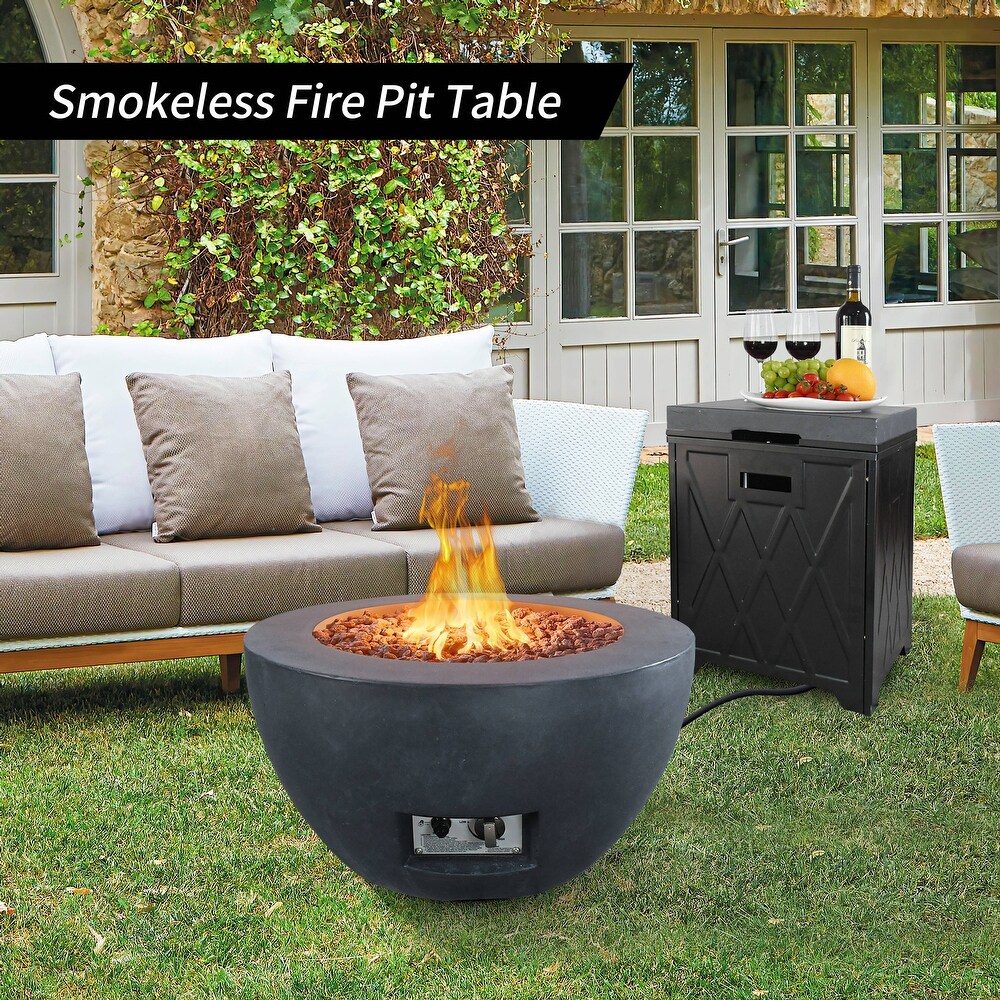 Kante 25 inch Round Concrete   Metal Outdoor Smokeless 50 000 BTU Propane Gas Fire Pit Bowl Table   25\