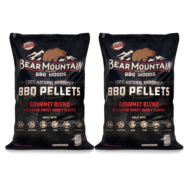 Bear Mountain Fk99 Premium All Natural Low Moisture Hardwood Smoky Gourmet Blend Bbq Smoker Pellets For Outdoor Grilling 20 Pound Bag 2 Pack