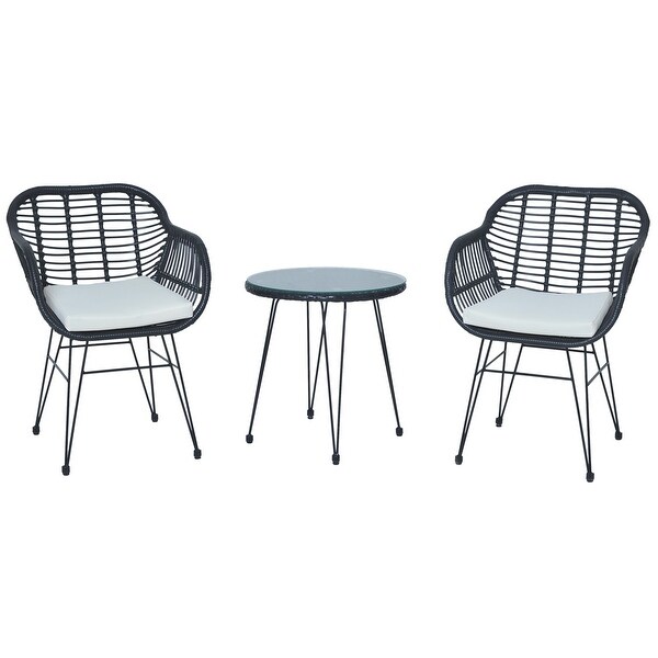 3 Pieces Patio Rattan Conversation Set with Coffee Side Table