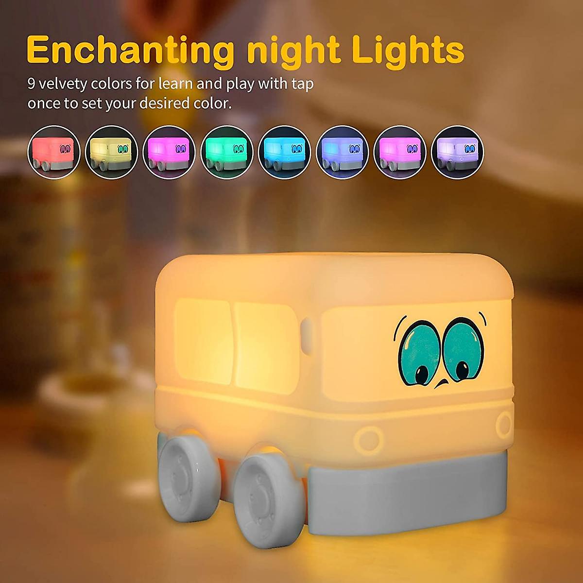 Bus Kids Lamp For Bedroom， 9 Colour Changing Baby Night Light， Silicone Night Light Lamp，usb Rechargeable Lamp Kids Light Bedroom Decor