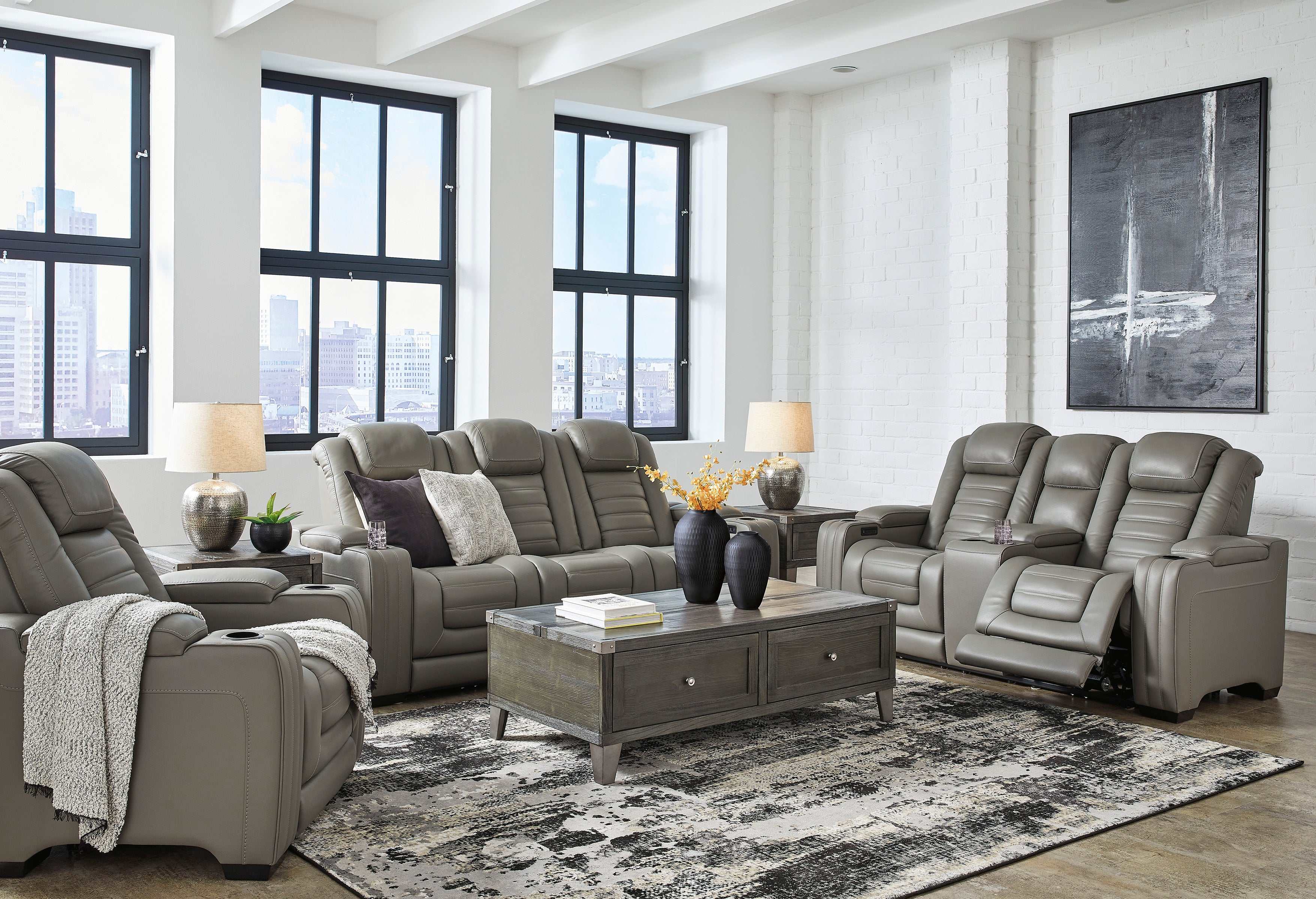 (Online Special Price) Backtrack Gray Power Reclining Living Room Set / 3pc