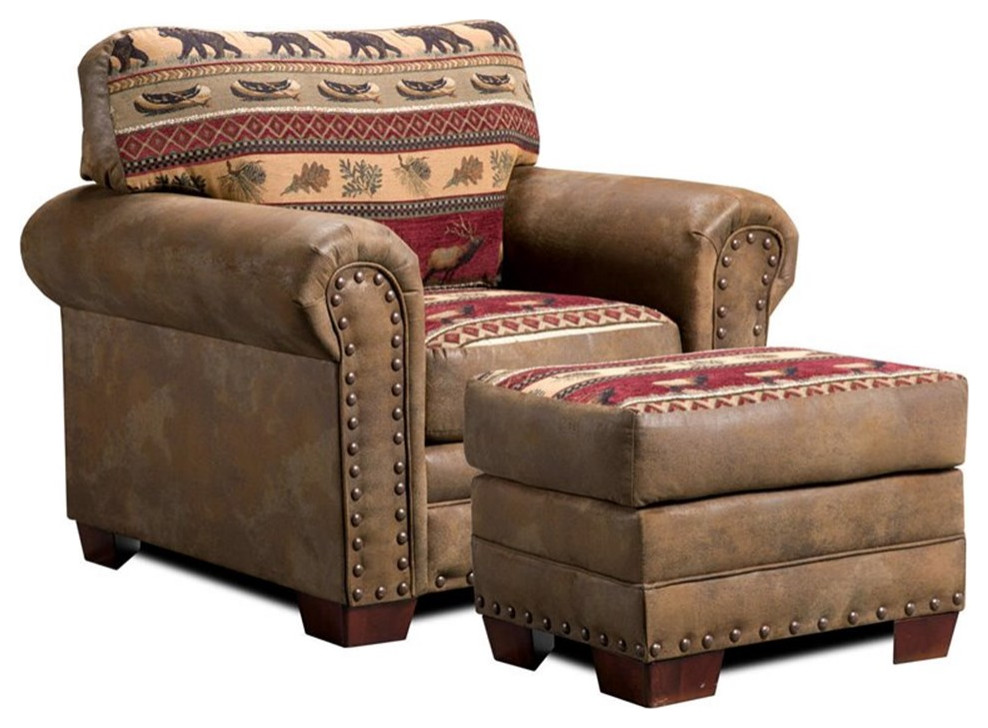 American Furniture Classics Sierra Lodge 4 piece Microfiber Sofa Set in Brown   Rustic   Living Room Furniture Sets   by Homesquare  Houzz