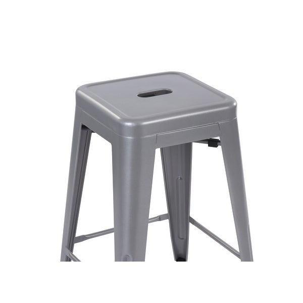 24inch Stackable Metal Bar Stool， Set of 4， Include 4 Stools， Silver Color， Backless Style