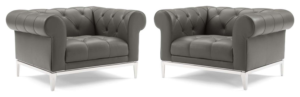 Idyll Tufted Upholstered Leather Armchair Set of 2  Gray   Contemporary   Armchairs And Accent Chairs   by GwG Outlet  Houzz