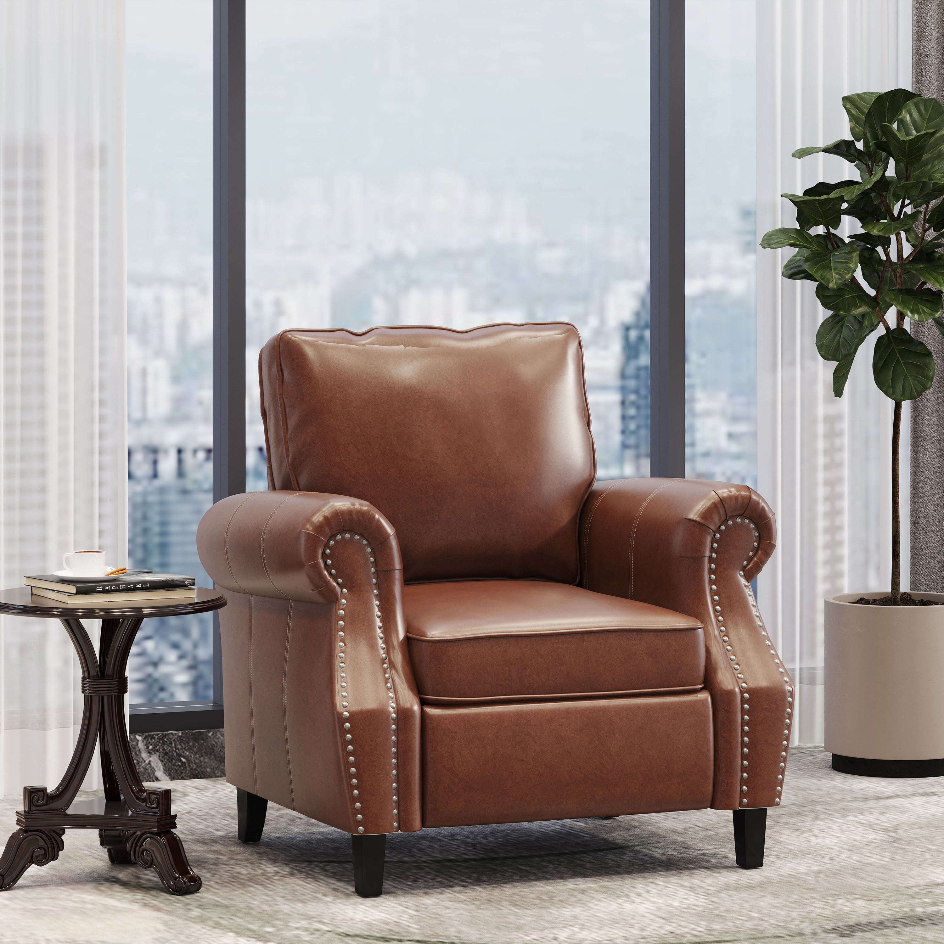 Burkehaven Contemporary Faux Leather Club Chair with Nailhead Trim