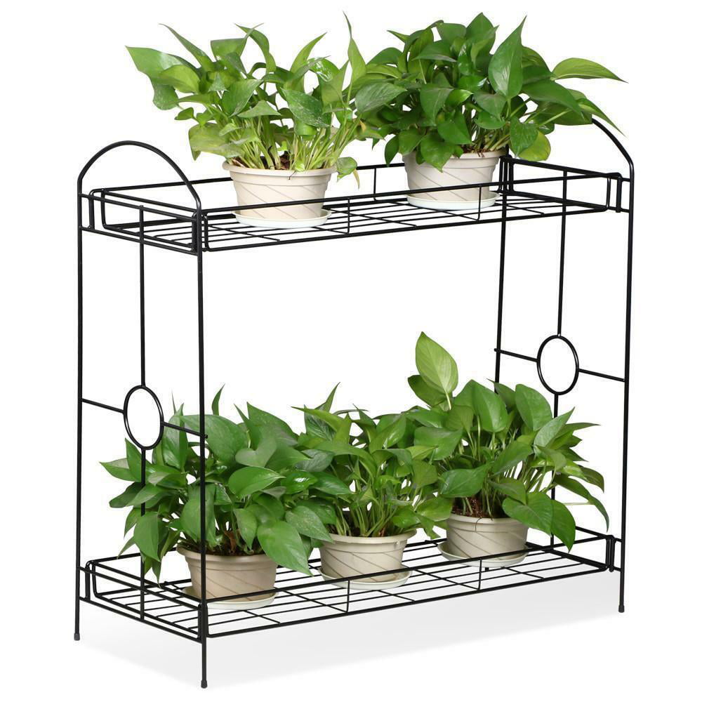 2 Tier Metal Plant Stand Indoor/Outdoor Display Flower Pots Rack Shelves Garden