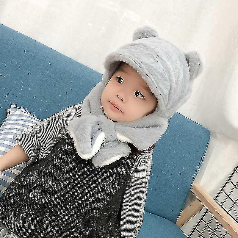 Autumn Winter Cute Bear Ear Plush Warm Caps Scarf Set Bonnet Enfant Cartoon Hat For Girls Boys Photography Props 0 - 8 Years