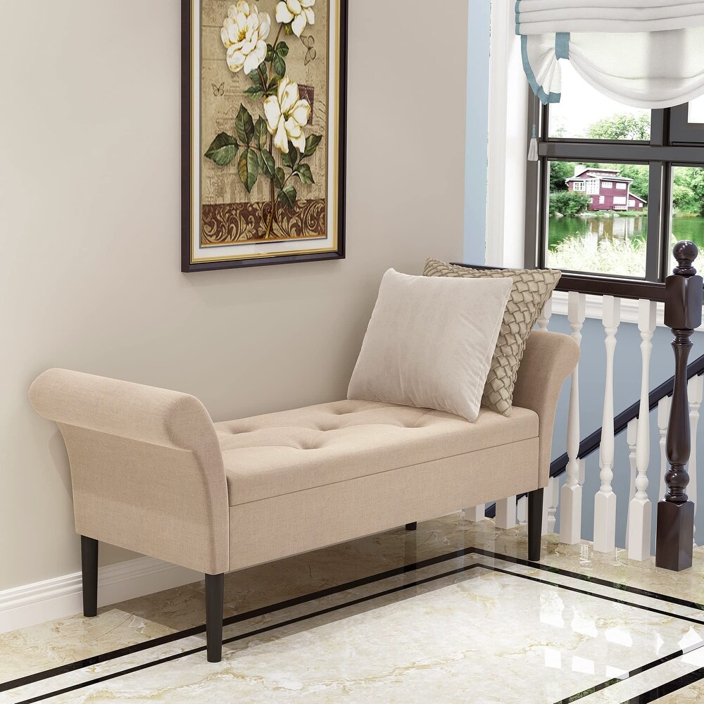 Storage Ottoman Bench with Arms Upholstered Tufted Storage Bench for Bedroom Entryway Bench Footstool with Large Storage