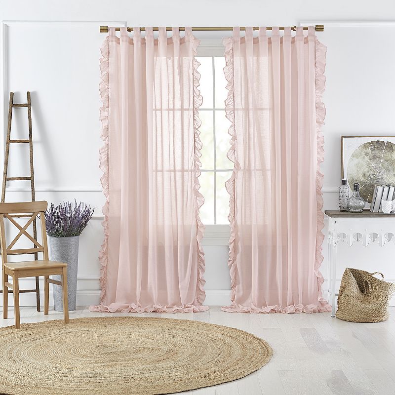 Elrene Home Fashions Bella Tab-Top Ruffle Sheer Window Curtain