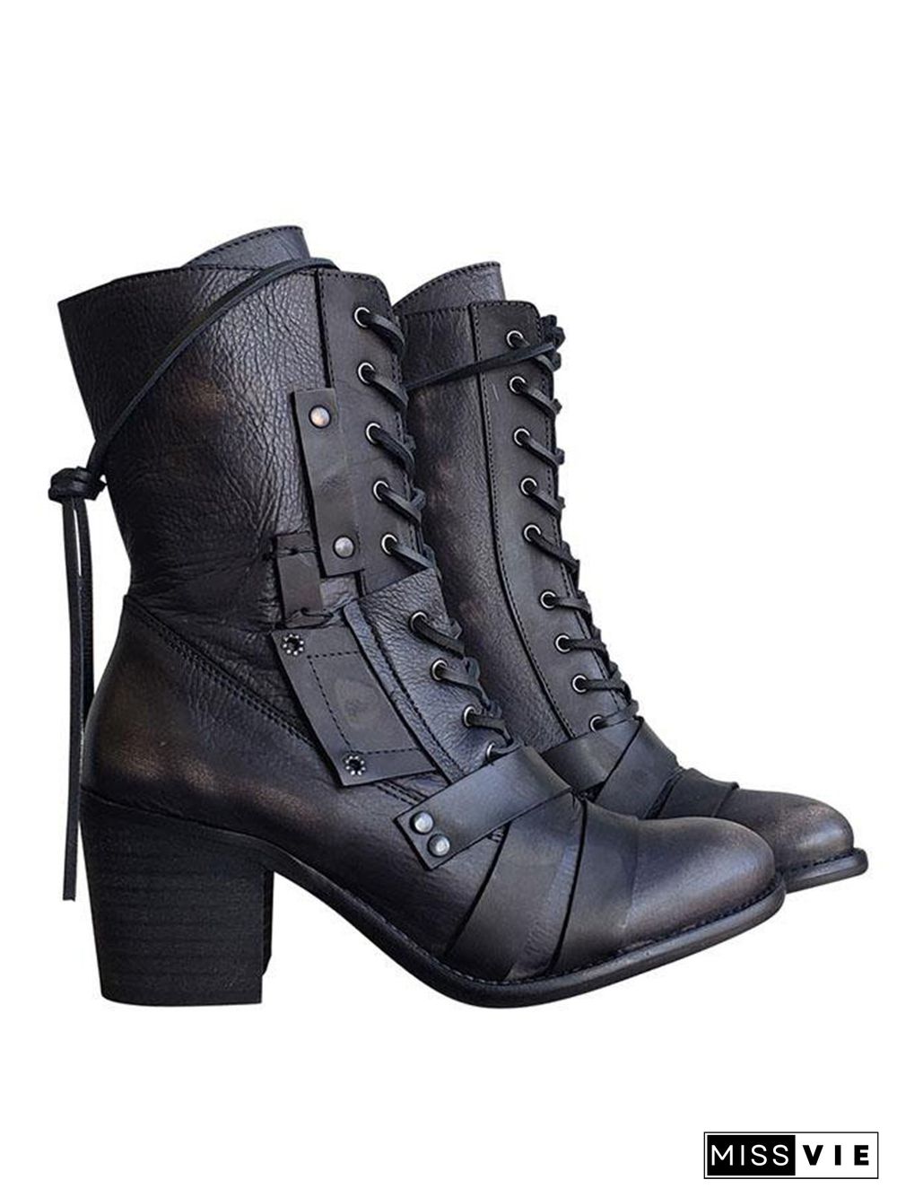 Women's Retro Comfy Chunky-heel Lace-up Riding Riding Boots