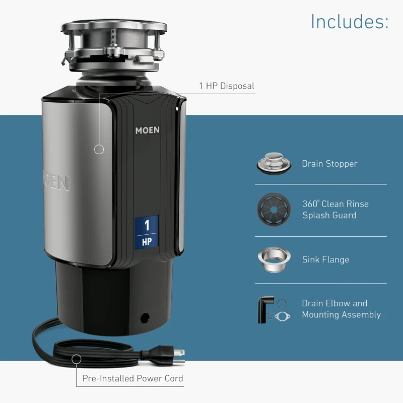 MOEN GX100C Chef Series 1 HP Continuous Feed Garbage Disposal with Sound Reduction and Universal Mount