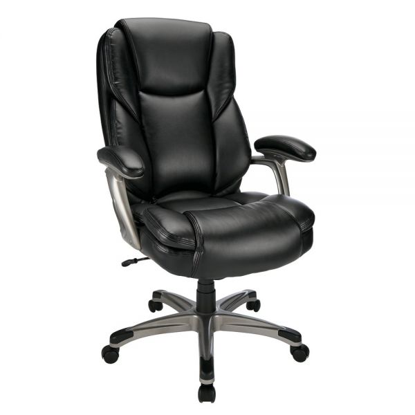 Cressfield Bonded Leather High-Back Executive Chair， Black/Silver， BIFMA Certified