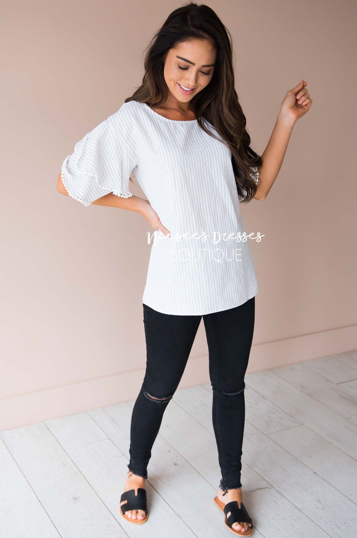 Wish You Were Here Pom Sleeve Top