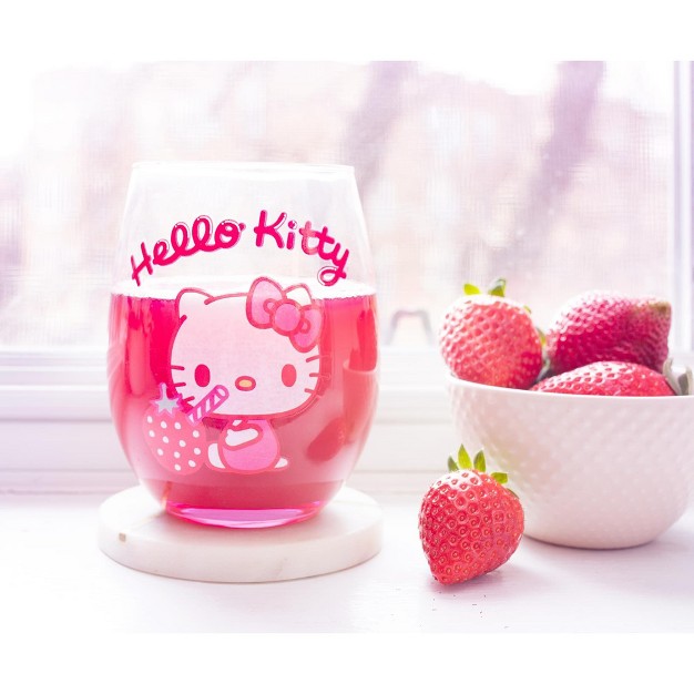 Silver Buffalo Sanrio Hello Kitty Strawberry Sip Stemless Wine Glass Holds 20 Ounces