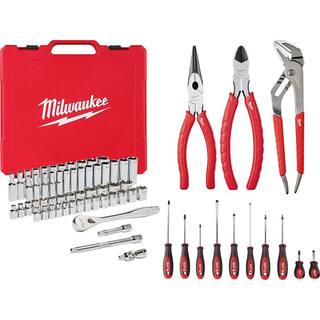 MW 38 in. Drive SAEMetric Ratchet and Socket Mechanics Tool Set with Pliers Kit and Screwdriver Set (69-Piece) 48-22-9008-48-22-6331-48-22-2710