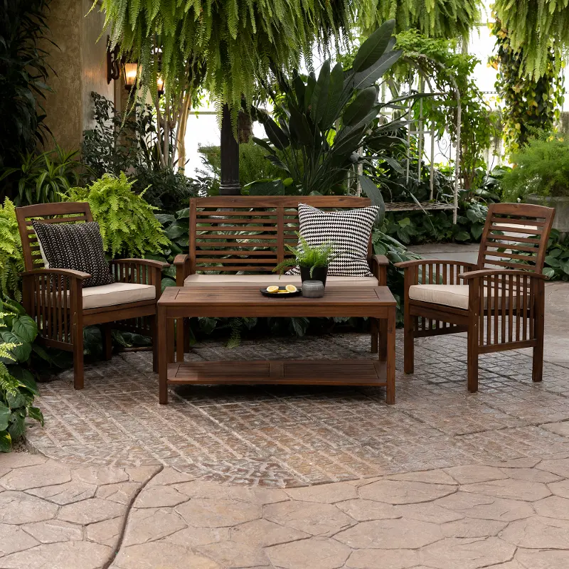 Dark Brown 4 Piece Patio Conversation Set - Walker Edison