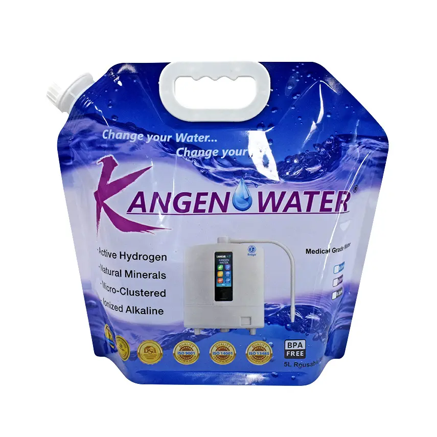 BPA free portable plastic liquid pouch 5 liter kangen water bag Alkaline water bag drinking water botlles for camping   hiking