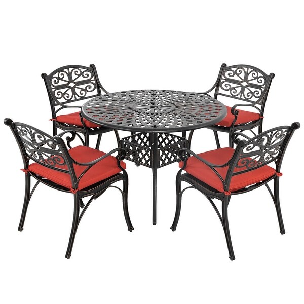 Nuu Garden 5 Pieces Cast Aluminum Outdoor Dining Set w/ Cushions