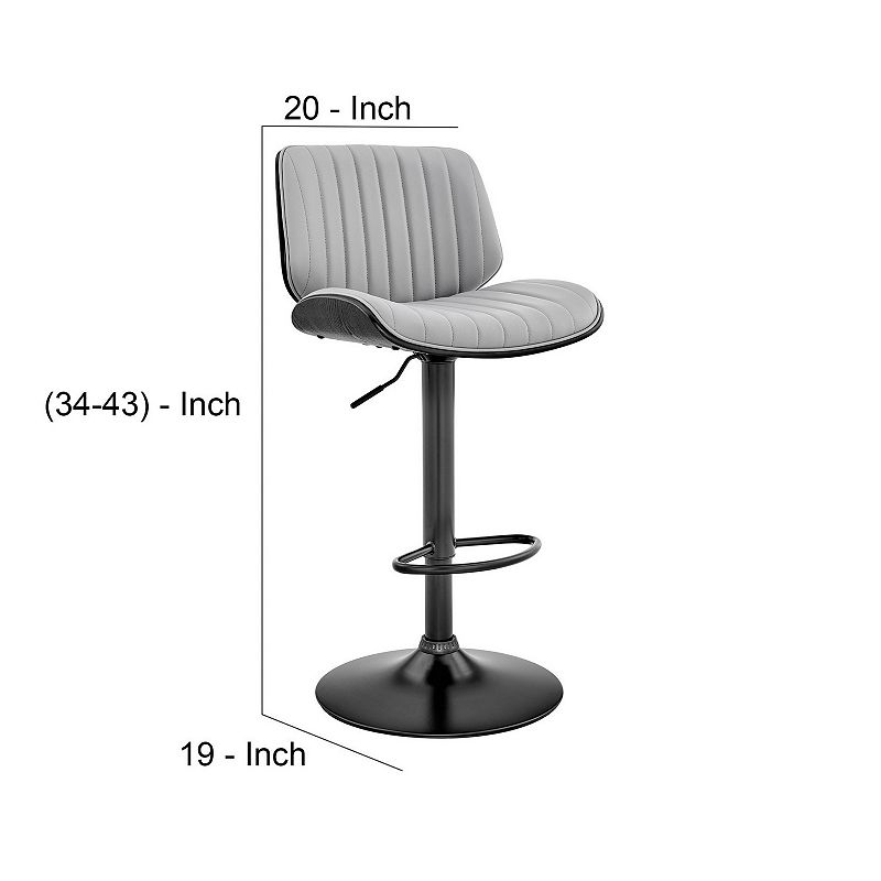 Barstool with Channel Tufted Leatherette Seat， Gray and Black