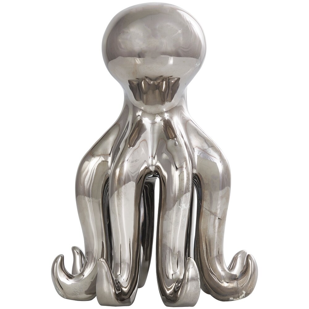 Silver Ceramic Tall Standing Octopus Sculpture