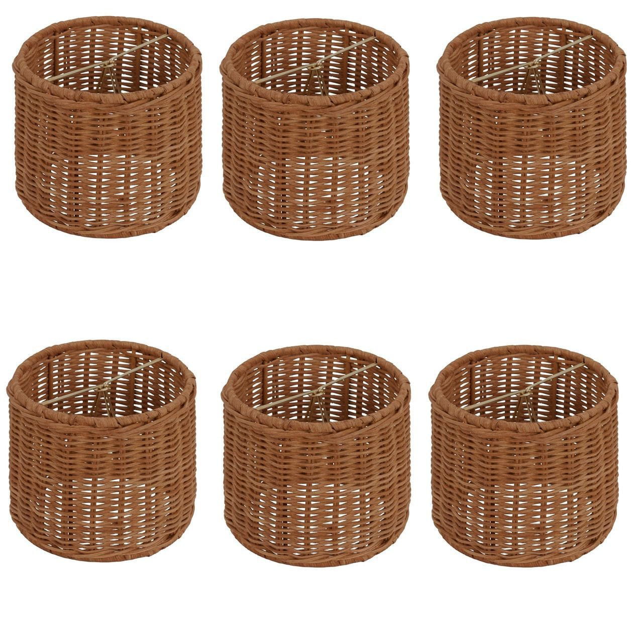 Medium Brown Wicker 5 Inch Retro Drum Chandelier Lamp Shade (Set of 6).