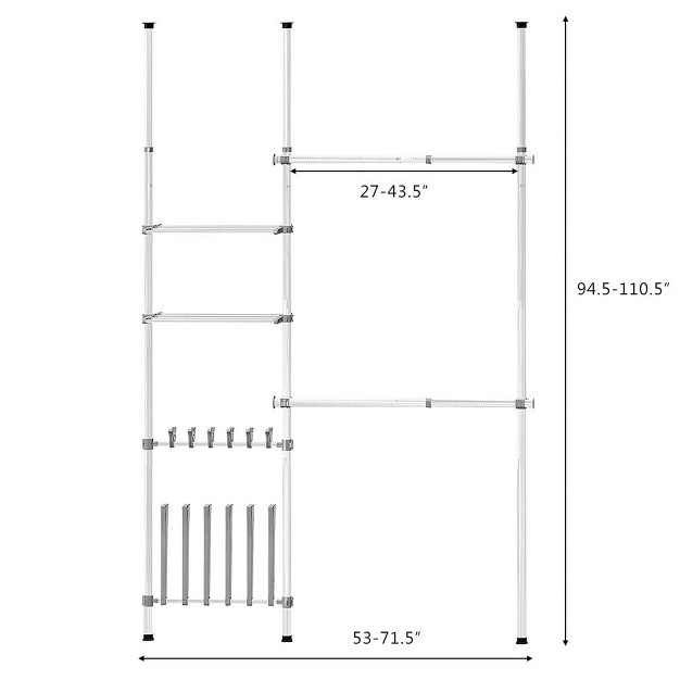 Costway Double 2 Tier Telescopic Garment Rack Cloth Closet Organizer W shoe Rack amp Shelf