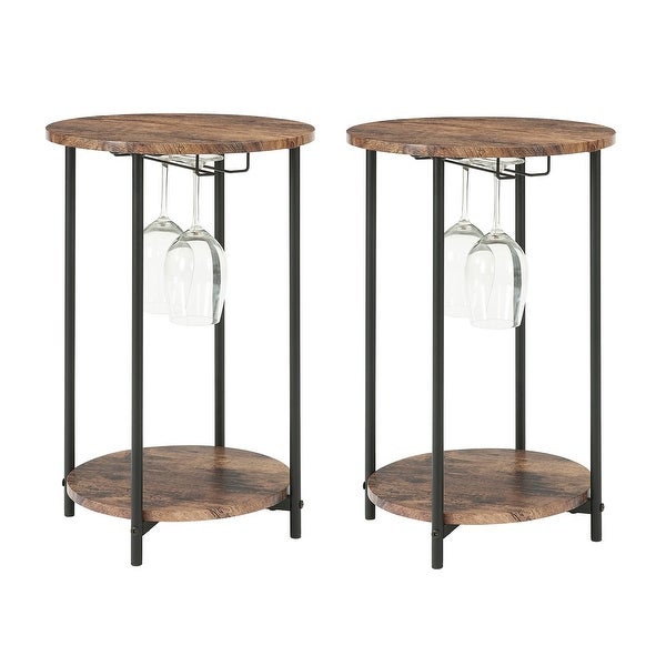 VECELO Mid century Modern Round Side Table Snake Table Set of 2，Rustic