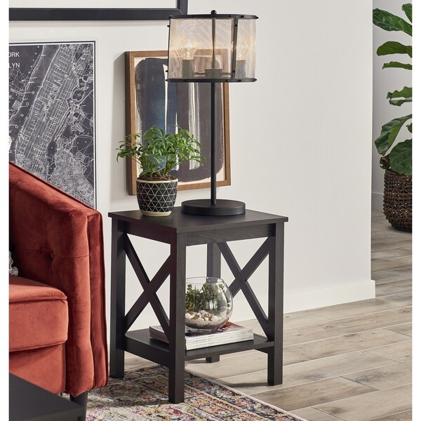 The Gray Barn Xanadu Hill X-frame Two-tier End Table with Shelf