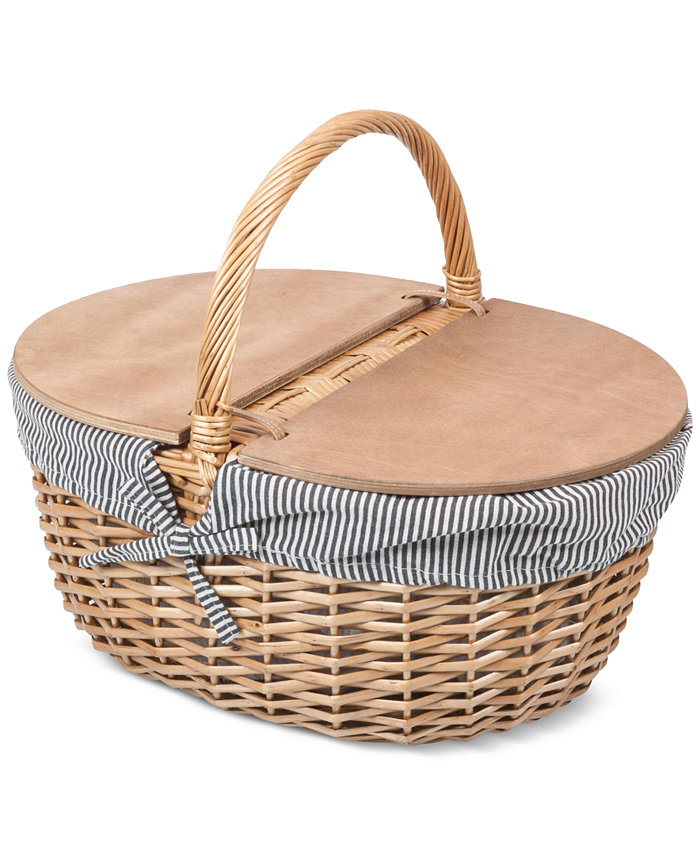 Picnic Time Country Navy and White Striped Picnic Basket