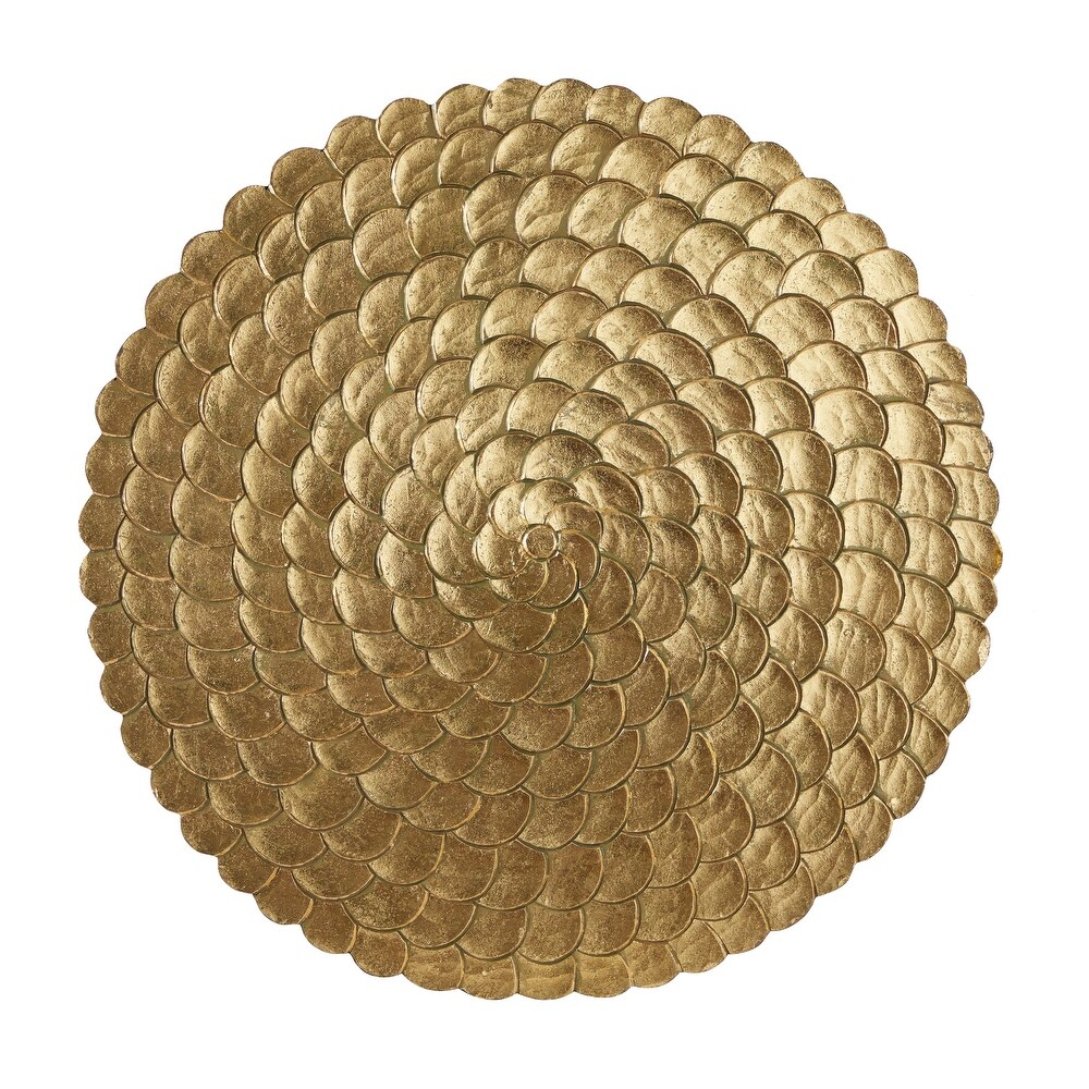 Gold or Silver Wood Carved Scales Abstract Wall Decor with Hammered Inspired Design